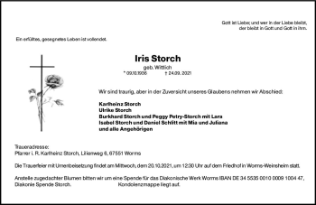 Traueranzeige von Iris Storch von vrm-trauer