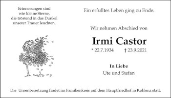 Traueranzeige von Irmi Castor von vrm-trauer