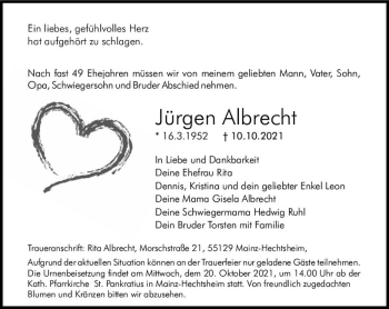 Traueranzeige von Jürgen Albrecht von vrm-trauer