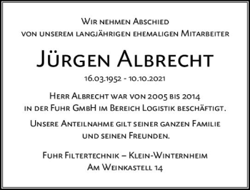 Traueranzeige von Jürgen Albrecht von vrm-trauer