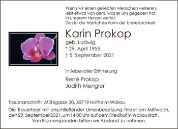Traueranzeige von Karin Prokop von vrm-trauer