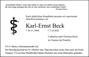 Traueranzeige von Karl-Ernst Beck von vrm-trauer