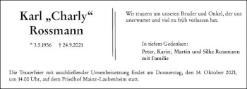 Traueranzeige von Karl Rossmann von vrm-trauer