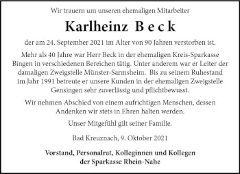 Traueranzeige von Karlheinz Beck von vrm-trauer