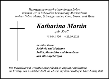 Traueranzeige von Katharina Martin von vrm-trauer