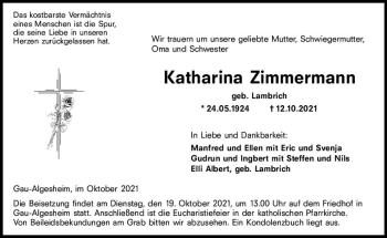 Traueranzeige von Katharina Zimmermann von vrm-trauer