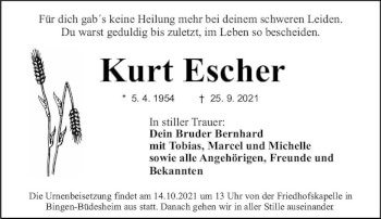 Traueranzeige von Kurt Escher von vrm-trauer