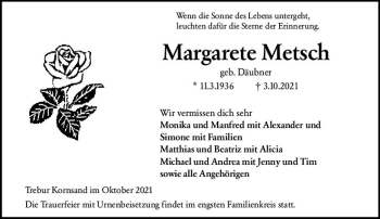 Traueranzeige von Margarete Metsch von vrm-trauer