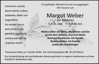 Traueranzeige von Margot Weber von vrm-trauer