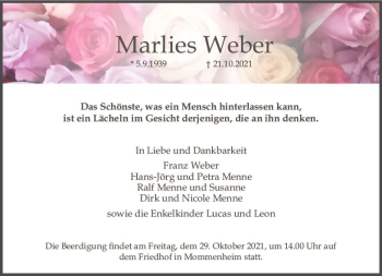 Traueranzeige von Marlies Weber von vrm-trauer