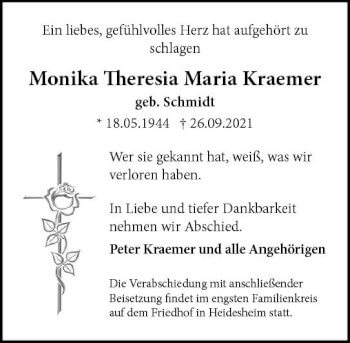 Traueranzeige von Monika Theresia Maria Kraemer von vrm-trauer