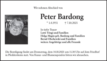 Traueranzeige von Peter Bardong von vrm-trauer