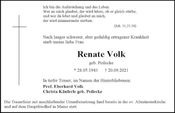 Traueranzeige von Renate Volk von vrm-trauer