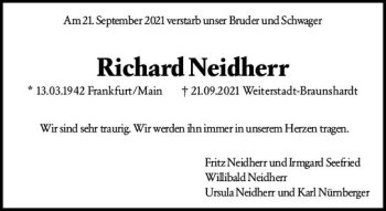 Traueranzeige von Richard Neidherr von vrm-trauer
