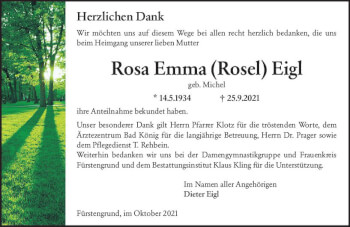 Traueranzeige von Rosa Emma Eigl von vrm-trauer