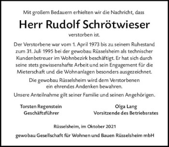 Traueranzeige von Rudolf Schrötwieser von vrm-trauer