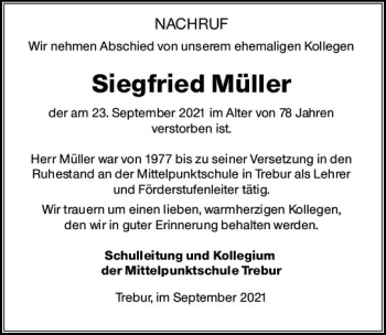 Traueranzeige von Siegfried Müller von vrm-trauer