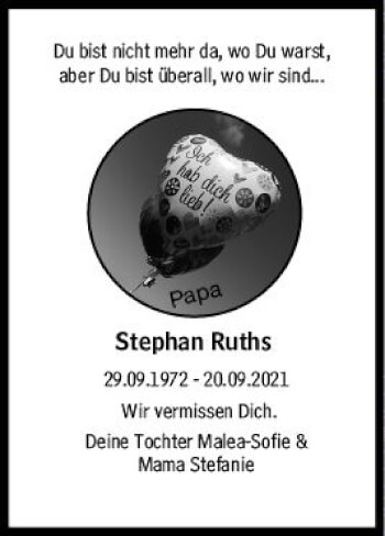 Traueranzeige von Stephan Ruths von vrm-trauer