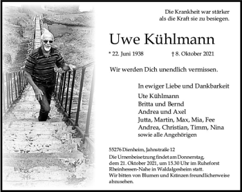 Traueranzeige von Uwe Kühlmann von vrm-trauer