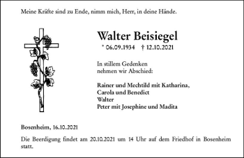 Traueranzeige von Walter Beisiegel von vrm-trauer