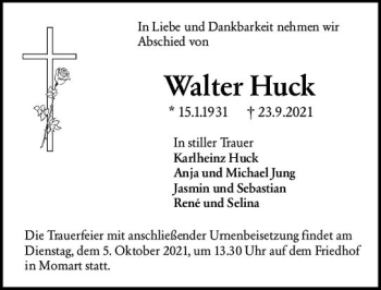 Traueranzeige von Walter Huck von vrm-trauer