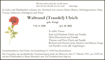 Traueranzeige von Waltraud Ulrich von vrm-trauer