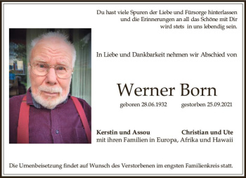 Traueranzeige von Werner Born von vrm-trauer