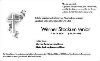Traueranzeige von Werner Stockum senior von vrm-trauer