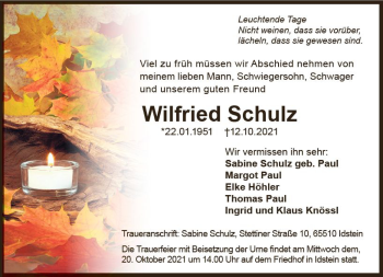 Traueranzeige von Wilfried Schulz von vrm-trauer