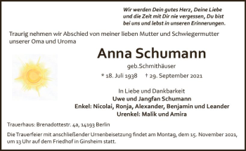 Traueranzeige von Anna Schumann von vrm-trauer