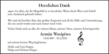 Traueranzeige von Armin Wosipiwo von vrm-trauer