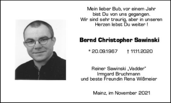 Traueranzeige von Bernd Christopher Sawinski von vrm-trauer