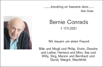 Traueranzeige von Bernie Conrads von vrm-trauer