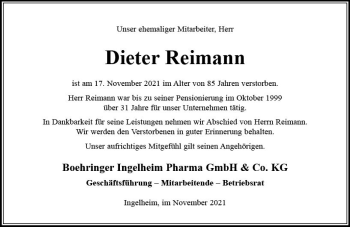 Traueranzeige von Dieter Reimann von vrm-trauer