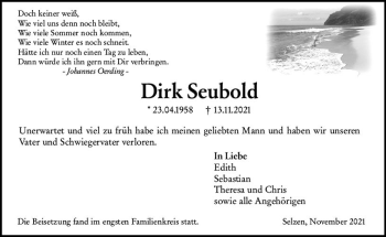 Traueranzeige von Dirk Seubold von vrm-trauer Traueranzeige von Dirk Seubold von vrm-trauer
