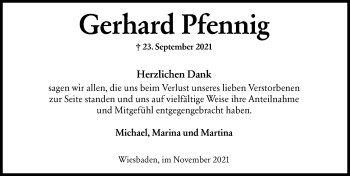 Traueranzeige von Gerhard Pfennig von vrm-trauer