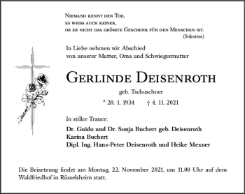 Traueranzeige von Gerlinde Deisenroth von vrm-trauer