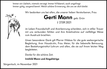Traueranzeige von Gerti Mann von vrm-trauer