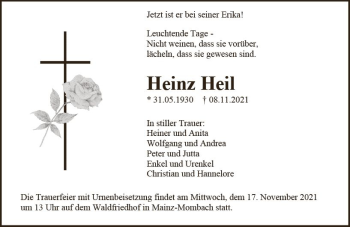 Traueranzeige von Heinz Heil von vrm-trauer