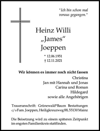 Traueranzeige von Heinz Willi Joeppen von vrm-trauer