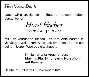 Traueranzeige von Horst Fischer von vrm-trauer