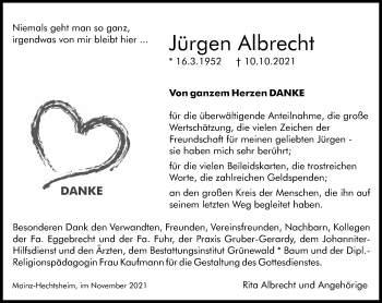 Traueranzeige von Jürgen Albrecht von vrm-trauer