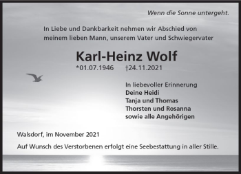 Traueranzeige von Karl-Heinz Wolf von vrm-trauer