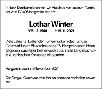 Traueranzeige von Lothar Winter von vrm-trauer