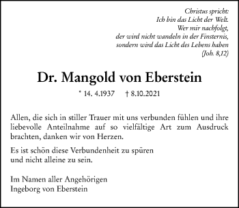Traueranzeige von Mangold von Eberstein von vrm-trauer