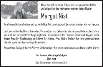 Traueranzeige von Margot Nist von vrm-trauer