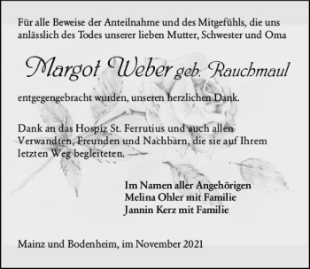 Traueranzeige von Margot Weber von vrm-trauer