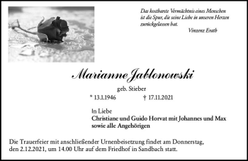Traueranzeige von Marianne Jablonowski von vrm-trauer