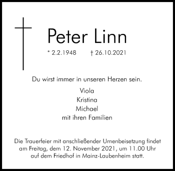 Traueranzeige von Peter Linn von vrm-trauer