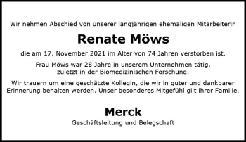 Traueranzeige von Renate Möws von vrm-trauer